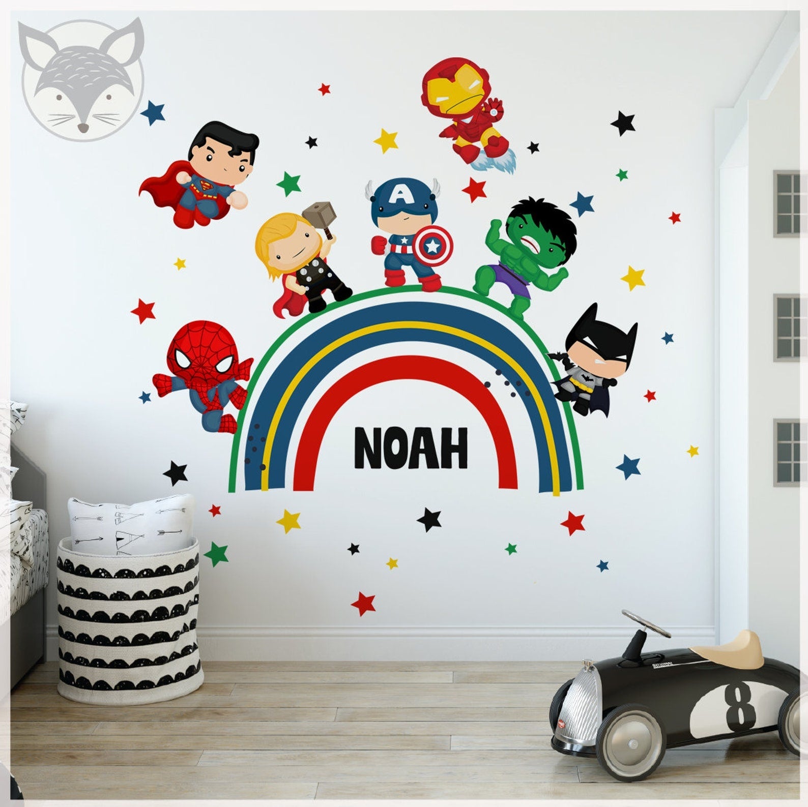 Vinilos decorativos Adhesivos infantiles de pared superheroes arcoiris