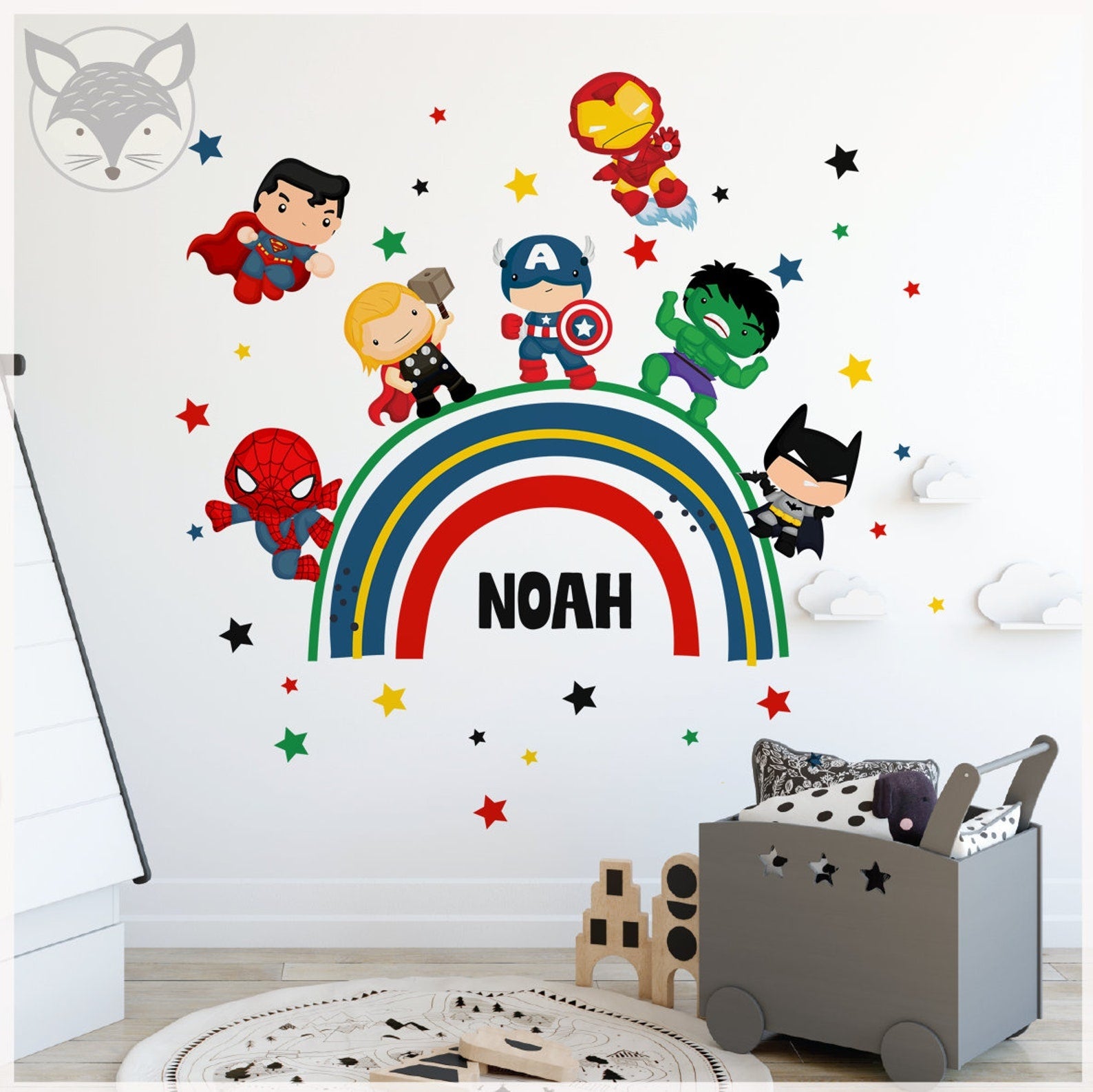 Vinilos decorativos Adhesivos infantiles de pared superheroes arcoiris