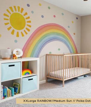 Vinilos decorativos Adhesivos infantiles de Pared arcoiris acuarela con sol y puntos