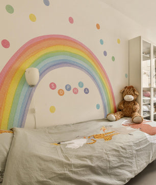 Vinilos decorativos Adhesivos infantiles de Pared arcoiris acuarela con sol y puntos