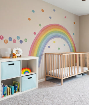 Vinilos decorativos Adhesivos infantiles de Pared arcoiris acuarela con sol y puntos