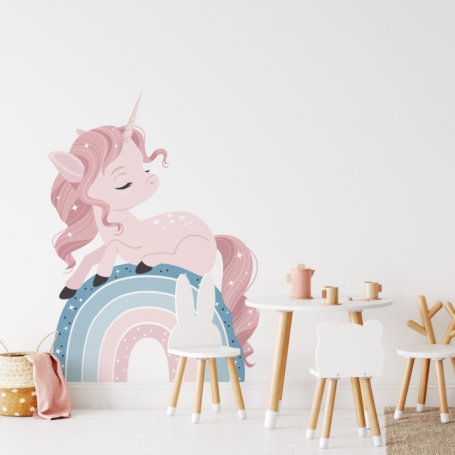 Vinilos decorativos Adhesivos infantiles de Pared arcoiris con unicornio