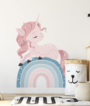 Vinilos decorativos Adhesivos infantiles de Pared arcoiris con unicornio