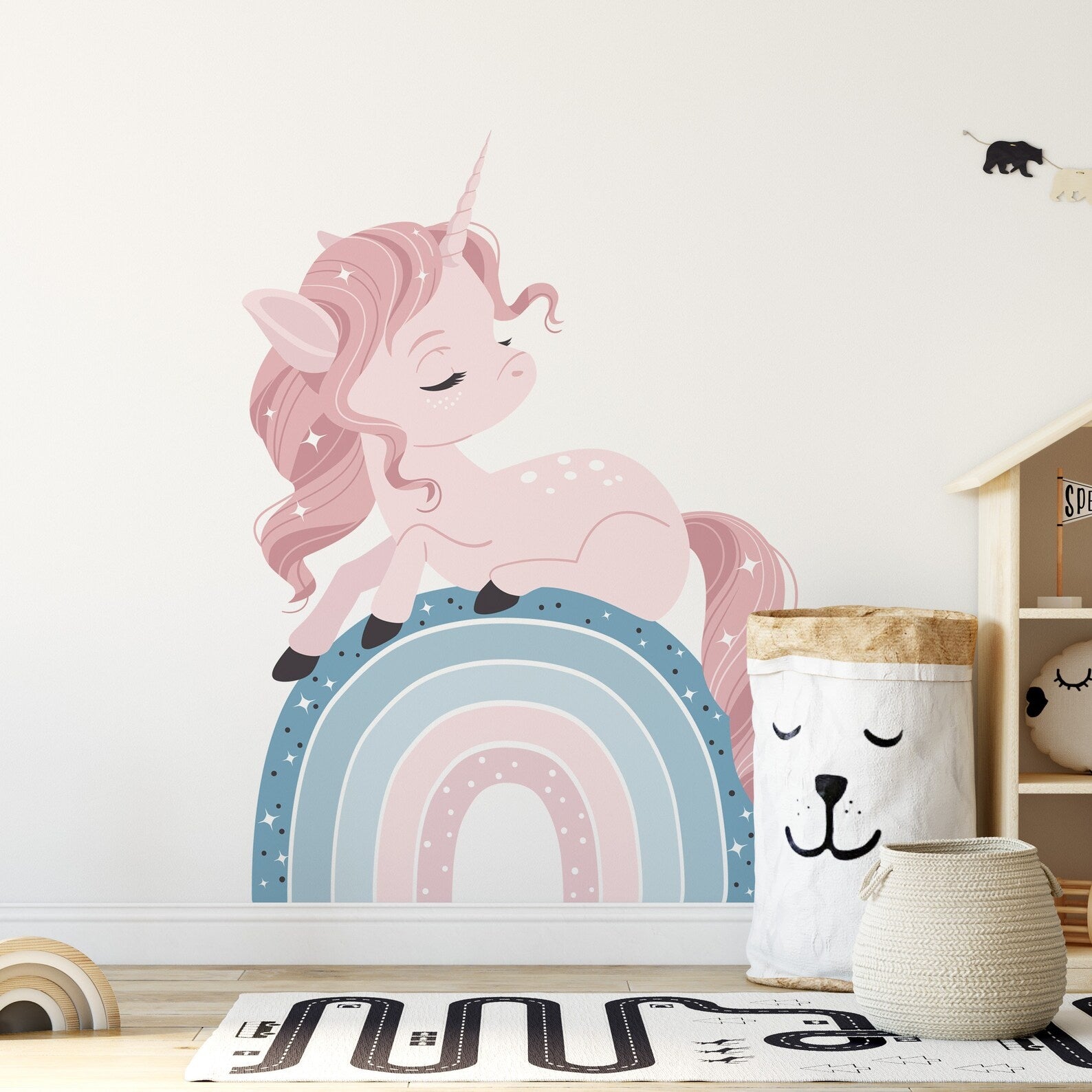 Vinilos decorativos Adhesivos infantiles de Pared arcoiris con unicornio