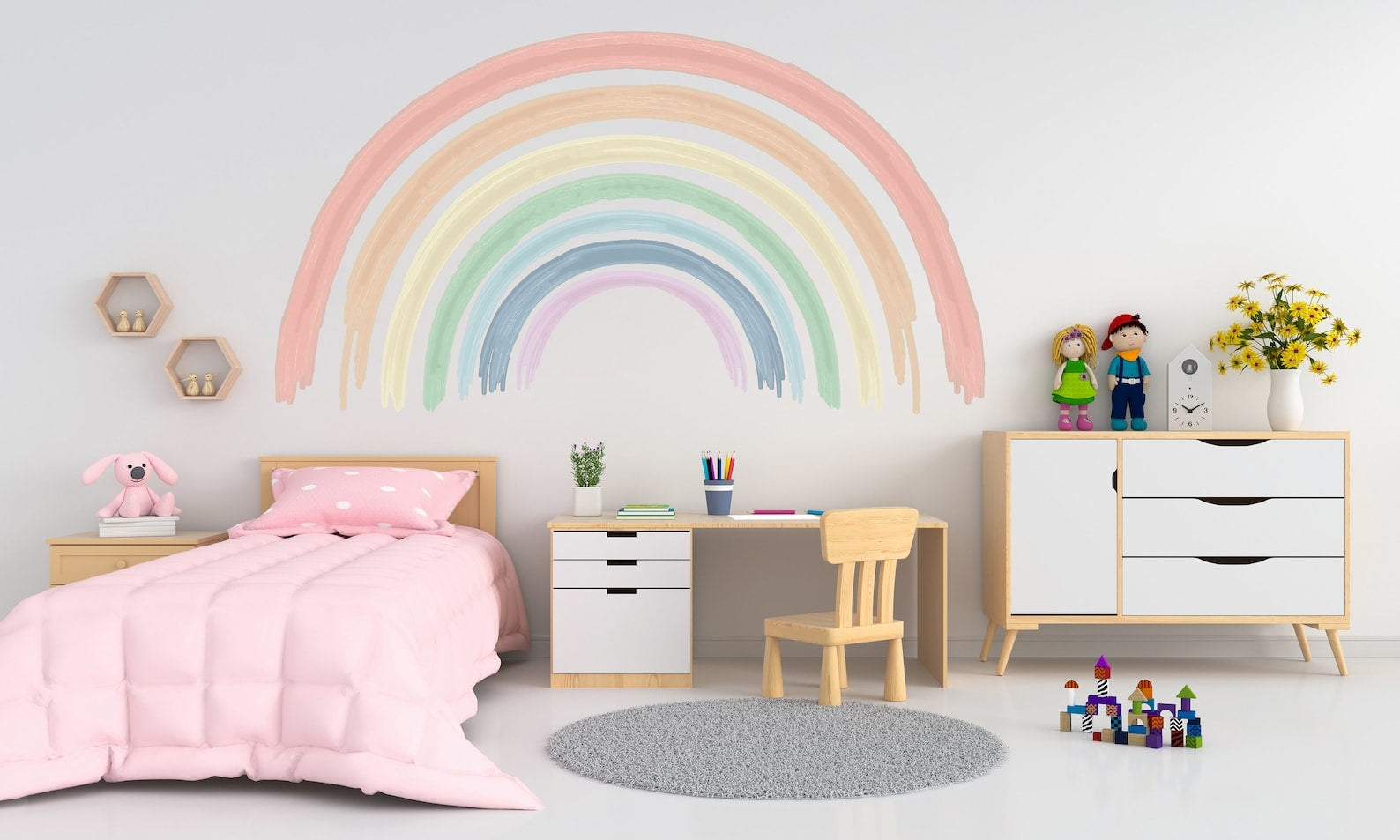 Vinilos decorativos Adhesivos infantiles de Pared arcoiris acuarelado