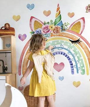 Vinilos decorativos Adhesivos infantiles de Pared arcoiris con rostro de unicornio
