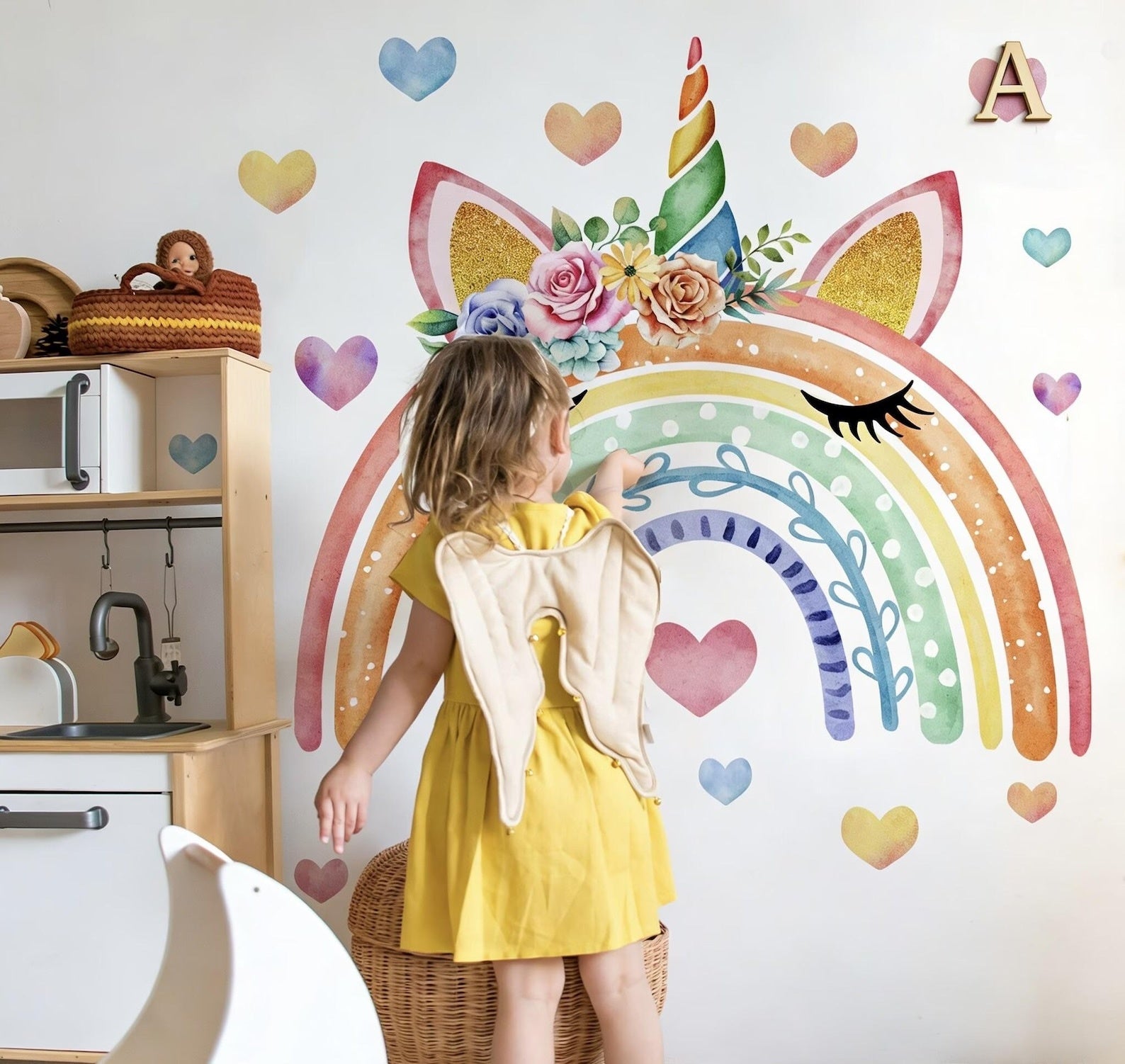 Vinilos decorativos Adhesivos infantiles de Pared arcoiris con rostro de unicornio