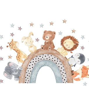 Vinilos decorativos Adhesivos infantiles de Pared arcoiris con animales acuarela