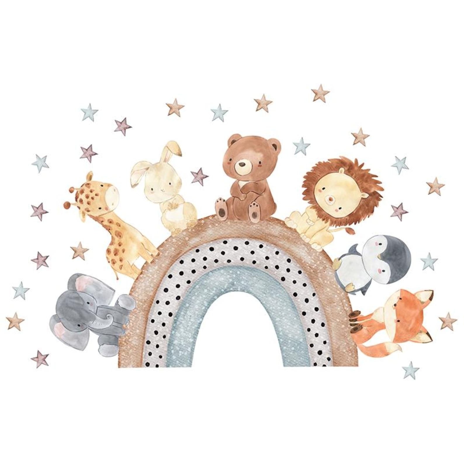Vinilos decorativos Adhesivos infantiles de Pared arcoiris con animales acuarela