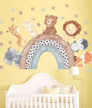 Vinilos decorativos Adhesivos infantiles de Pared arcoiris con animales acuarela