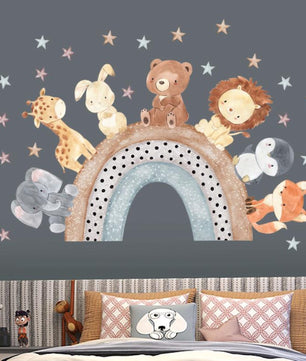 Vinilos decorativos Adhesivos infantiles de Pared arcoiris con animales acuarela