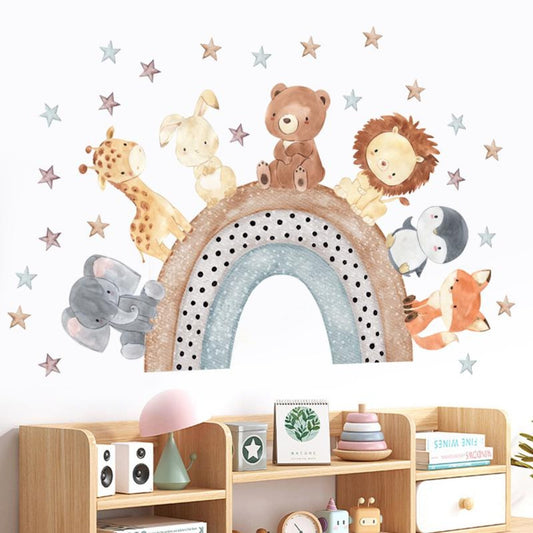 Vinilos decorativos Adhesivos infantiles de Pared arcoiris con animales acuarela