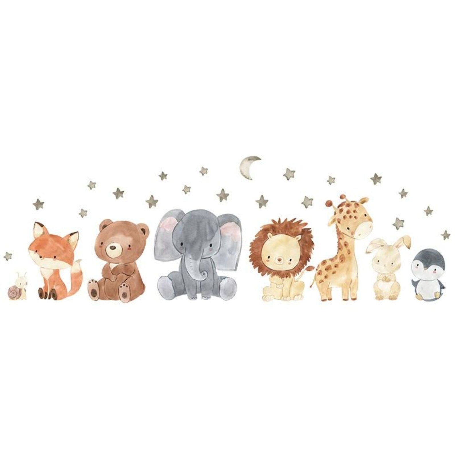 Vinilos decorativos Adhesivos infantiles de Pared arcoiris con animales acuarela