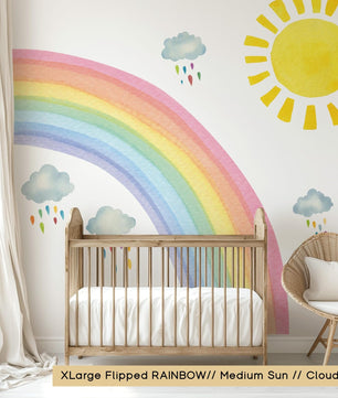 Vinilos decorativos Adhesivos infantiles de Pared arcoiris con sol y nubes