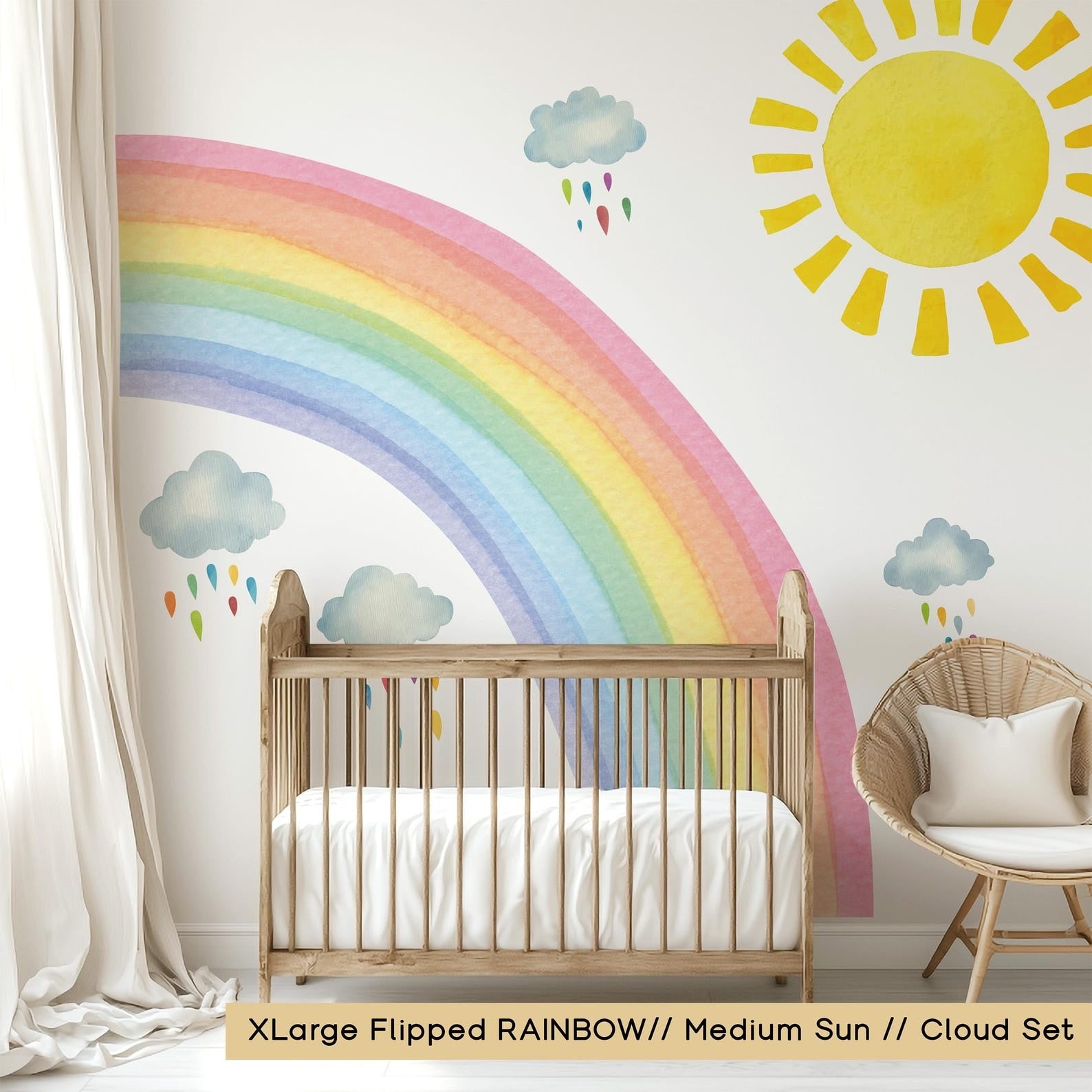 Vinilos decorativos Adhesivos infantiles de Pared arcoiris con sol y nubes