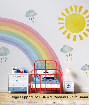 Vinilos decorativos Adhesivos infantiles de Pared arcoiris con sol y nubes