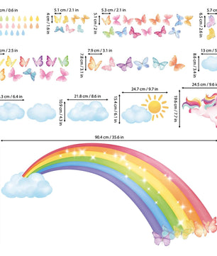 Vinilos decorativos Adhesivos infantiles de Pared arcoiris con mariposas y unicornio