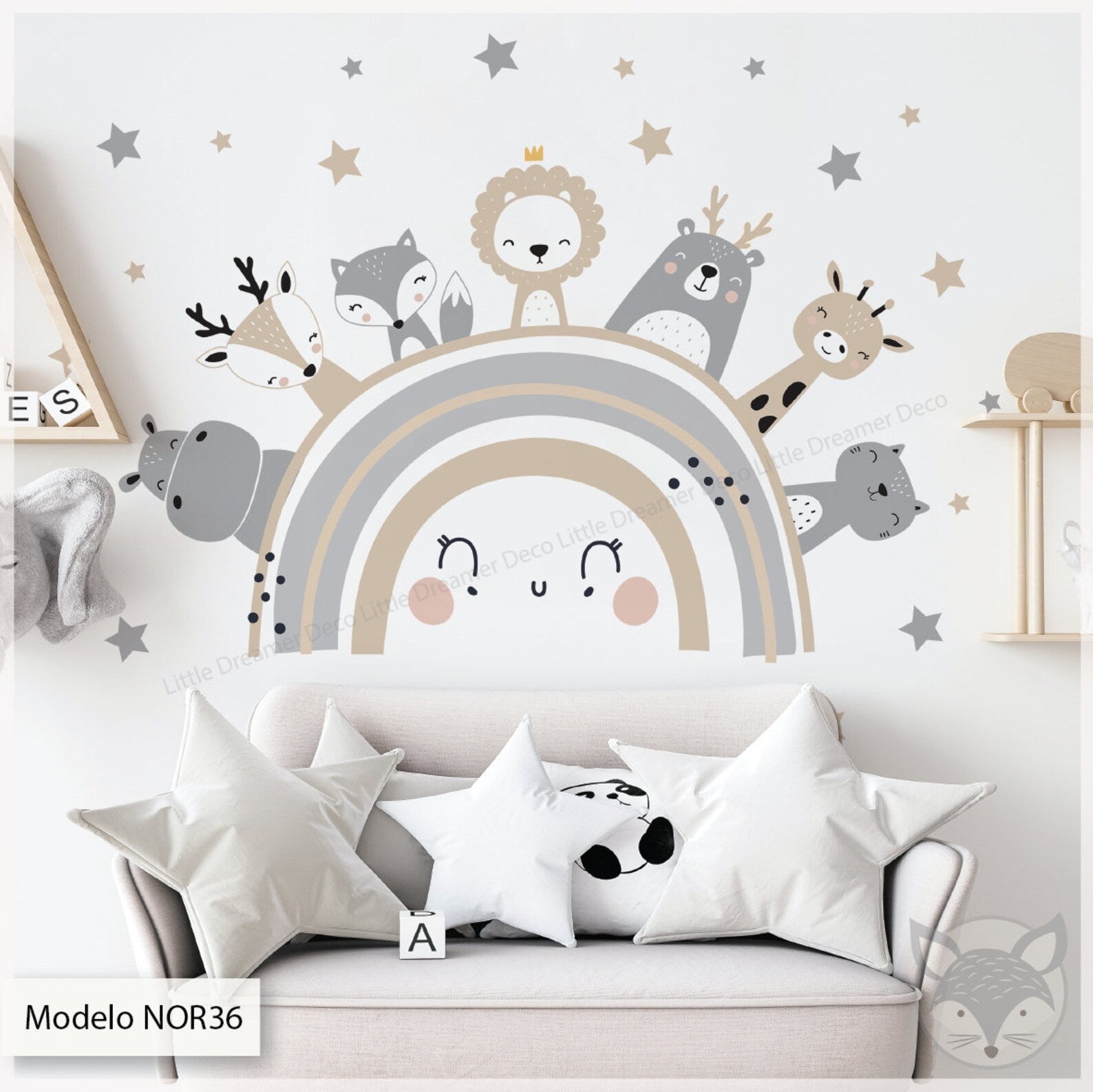 Vinilos decorativos Adhesivos infantiles de Pared arcoiris beige con animales