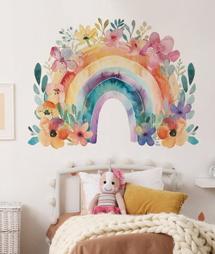 Vinilos decorativos Adhesivos infantiles de Pared arcoiris con flores de acuarela