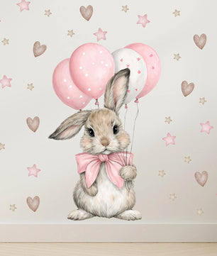 Vinilos decorativos Adhesivos infantiles de Pared Coneja con Globos estrellas y corazones