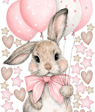 Vinilos decorativos Adhesivos infantiles de Pared Coneja con Globos estrellas y corazones