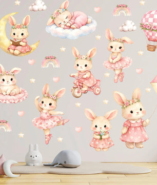 Vinilos decorativos Adhesivos infantiles de Pared Conejas rosadas acuarela (0190)