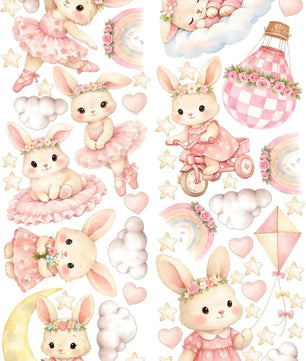 Vinilos decorativos Adhesivos infantiles de Pared Conejas rosadas acuarela (0190)