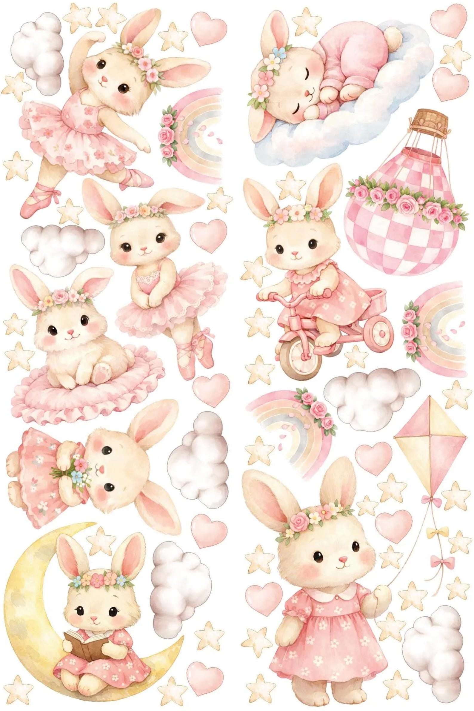 Vinilos decorativos Adhesivos infantiles de Pared Conejas rosadas acuarela (0190)