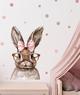 Vinilos decorativos Adhesivos infantiles de Pared Coneja con lazo y lentes