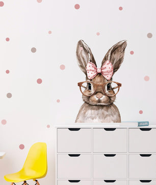 Vinilos decorativos Adhesivos infantiles de Pared Coneja con lazo y lentes
