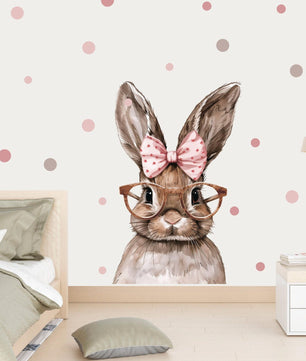 Vinilos decorativos Adhesivos infantiles de Pared Coneja con lazo y lentes