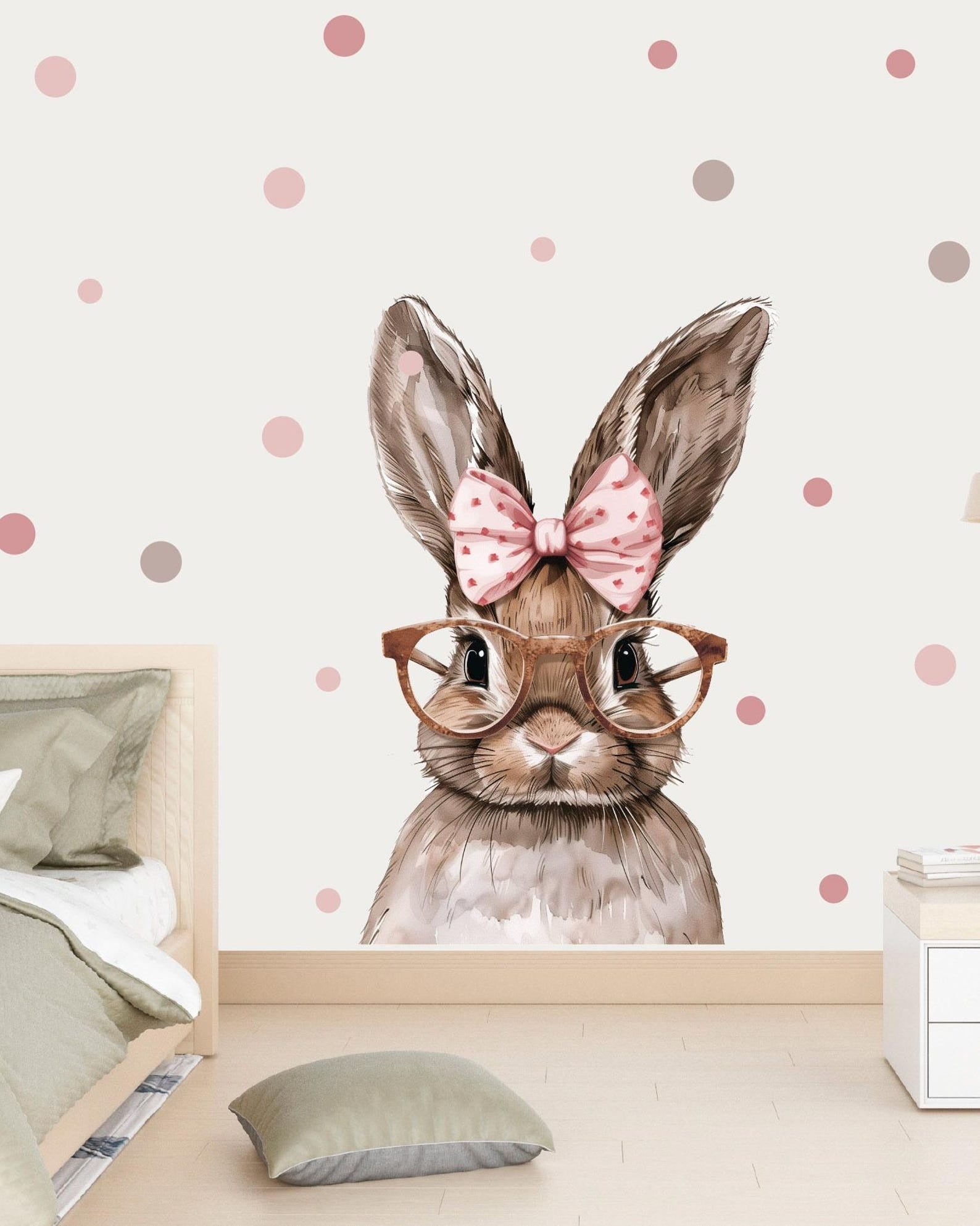 Vinilos decorativos Adhesivos infantiles de Pared Coneja con lazo y lentes