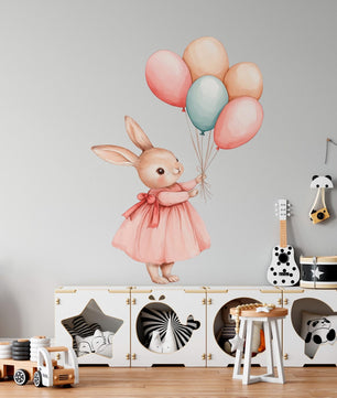 Vinilos decorativos Adhesivos infantiles de Pared Coneja con globos coloridos