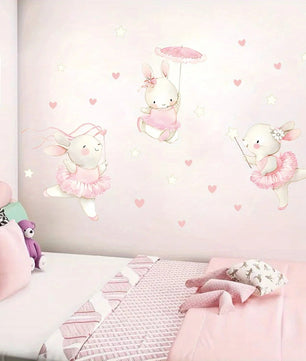 Vinilos decorativos Adhesivos infantiles de Pared Conejas bailarinas de ballet