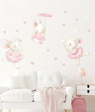 Vinilos decorativos Adhesivos infantiles de Pared Conejas bailarinas de ballet