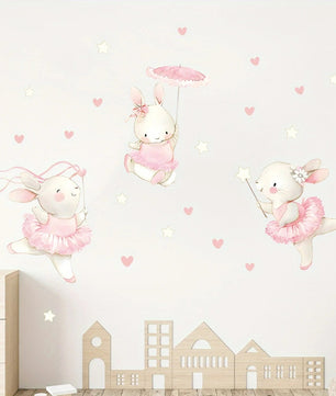 Vinilos decorativos Adhesivos infantiles de Pared Conejas bailarinas de ballet