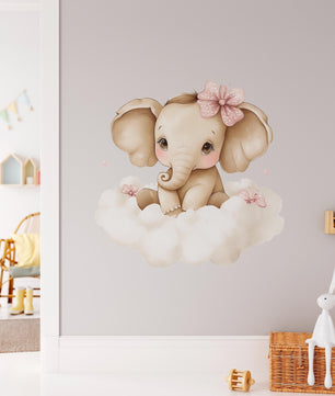 Vinilos decorativos Adhesivos infantiles de Pared elefante Bebé rosado en nube