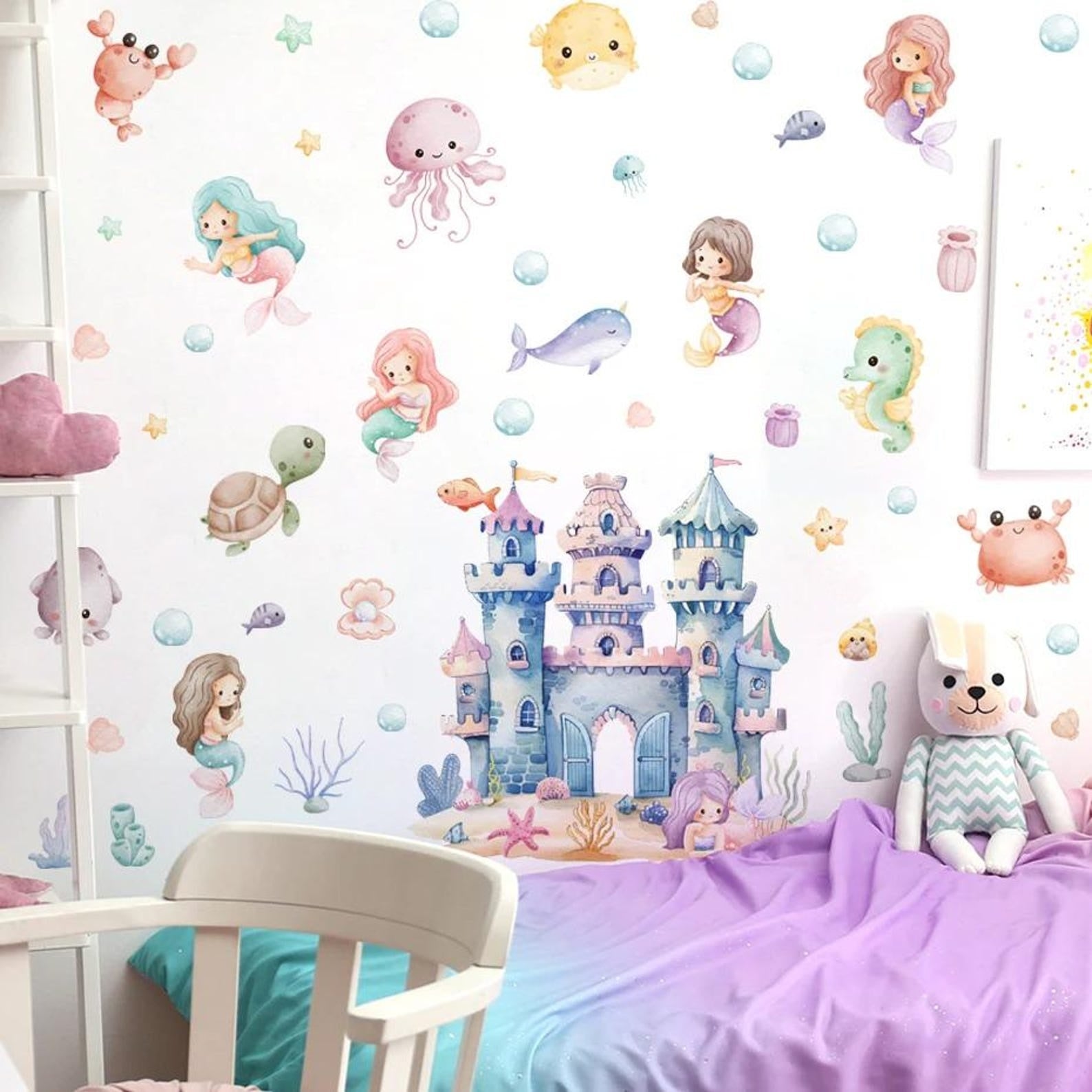 Vinilos decorativos Adhesivos infantiles de Pared princesas castillo marino