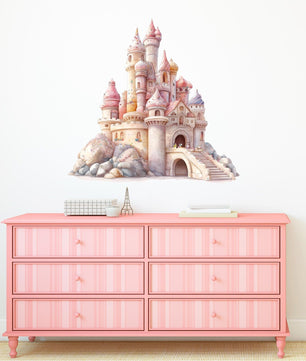 Vinilos decorativos Adhesivos infantiles de Pared princesas castillo en colina rosado