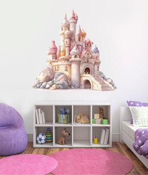 Vinilos decorativos Adhesivos infantiles de Pared princesas castillo en colina rosado
