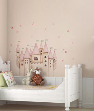 Vinilos decorativos Adhesivos infantiles de Pared princesas castillo con estrellas rosado