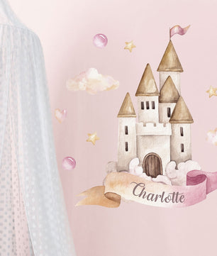 Vinilos decorativos Adhesivos infantiles de Pared princesas castillo con liston personalizado