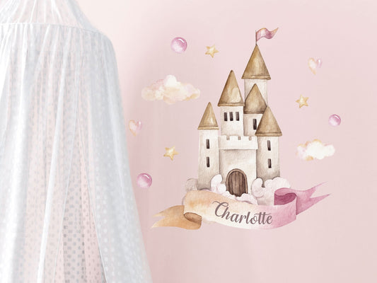 Vinilos decorativos Adhesivos infantiles de Pared princesas castillo con liston personalizado