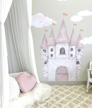 Vinilos decorativos Adhesivos infantiles de Pared princesas castillo con nubes y banderas