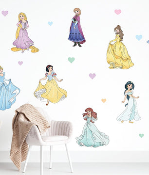 Vinilos decorativos Adhesivos infantiles de Pared princesas acuarela con corazones