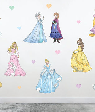 Vinilos decorativos Adhesivos infantiles de Pared princesas acuarela con corazones