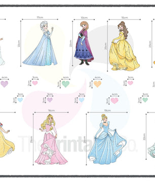 Vinilos decorativos Adhesivos infantiles de Pared princesas acuarela con corazones