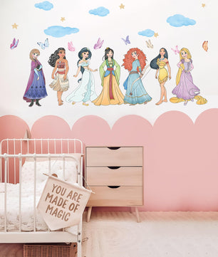 Vinilos decorativos Adhesivos infantiles de Pared princesas nubes y mariposas