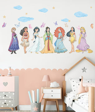 Vinilos decorativos Adhesivos infantiles de Pared princesas nubes y mariposas