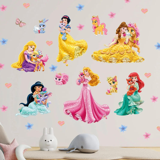 Vinilos decorativos Adhesivos infantiles de Pared princesas coloridas con mascotas